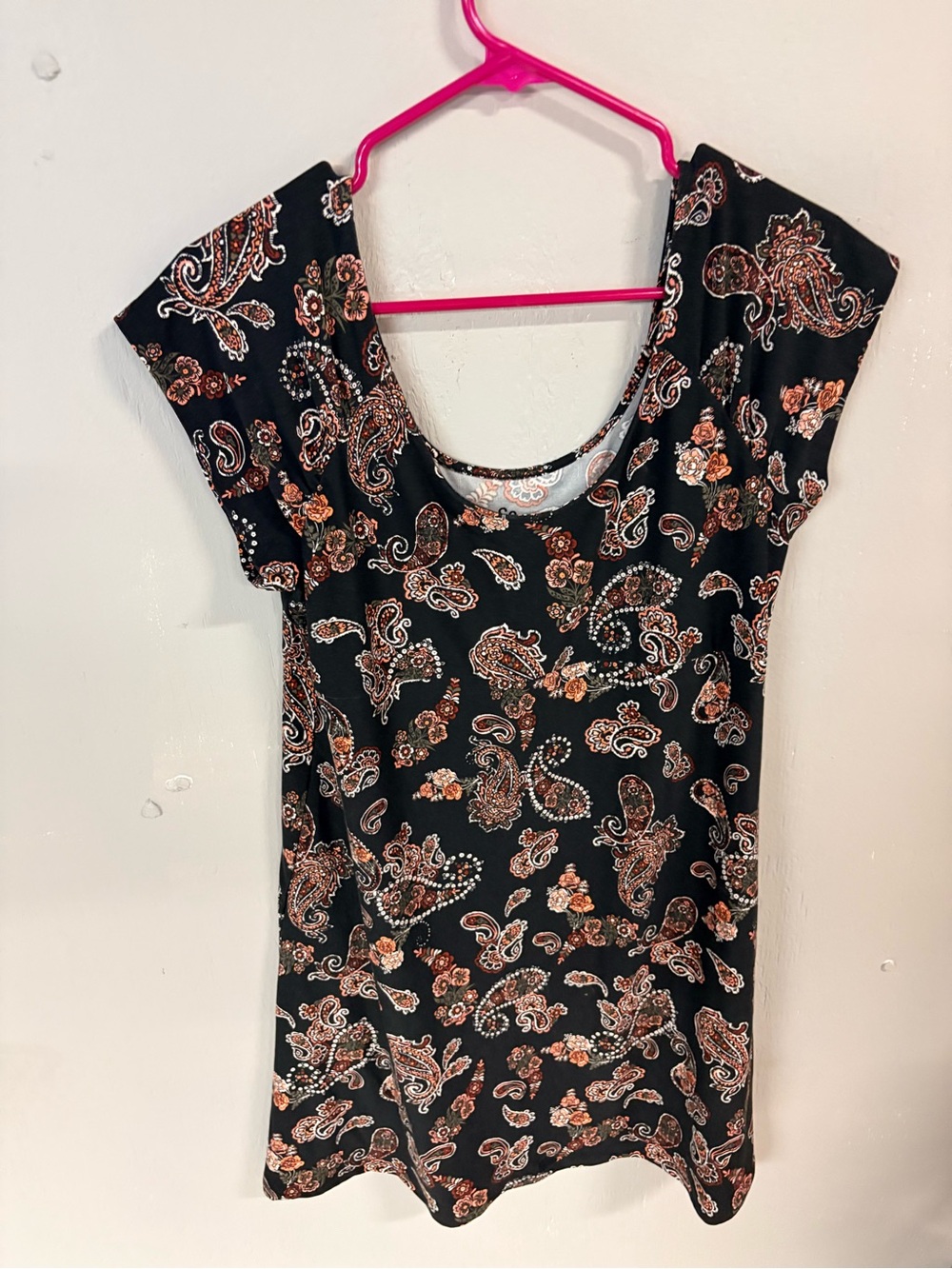 SO Womens Black Paisley Cap-Sleeve Dress Large
